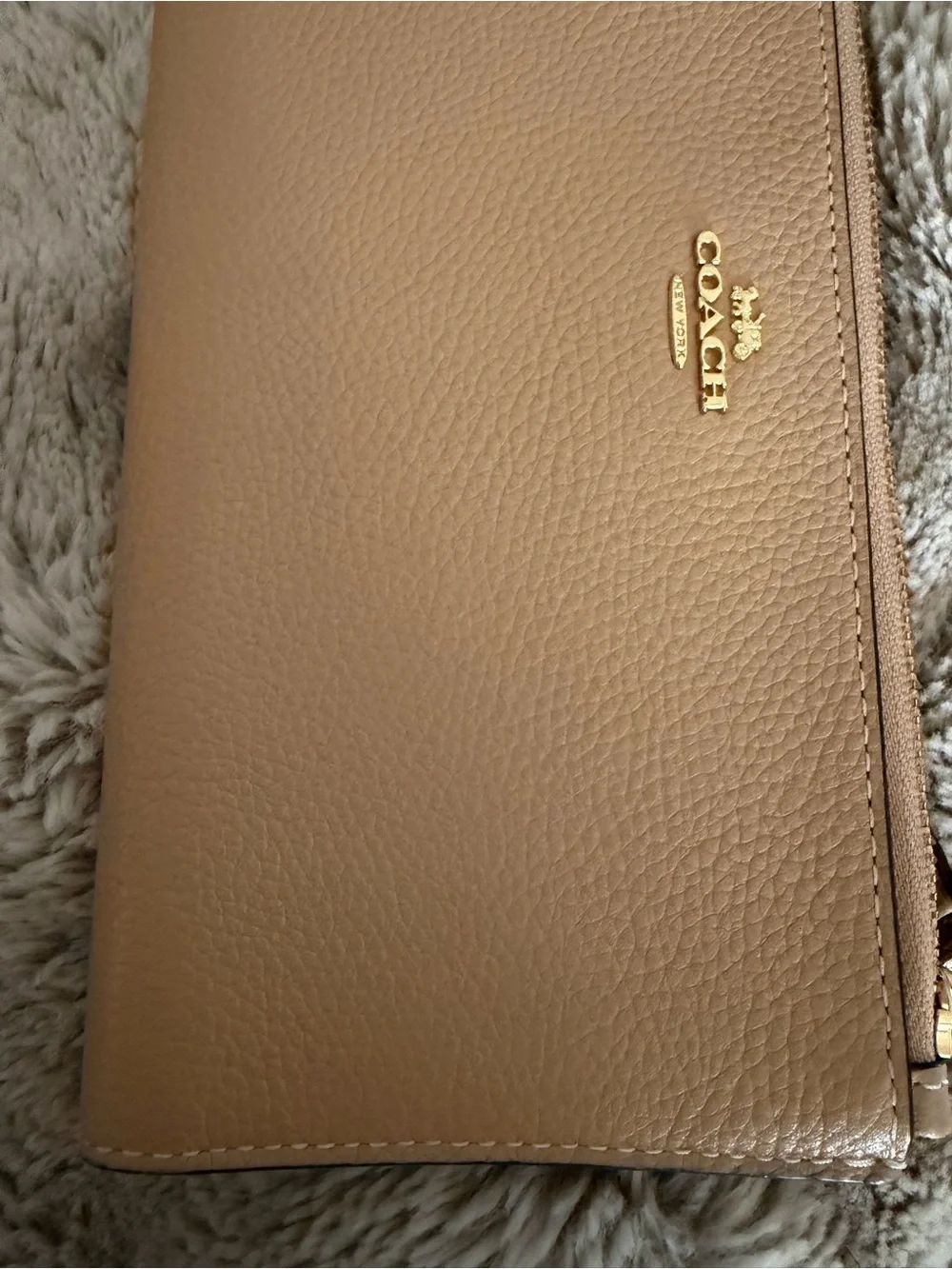 Coach Pebbled Leather Wristlet in Light Beige with Gold Hardware
